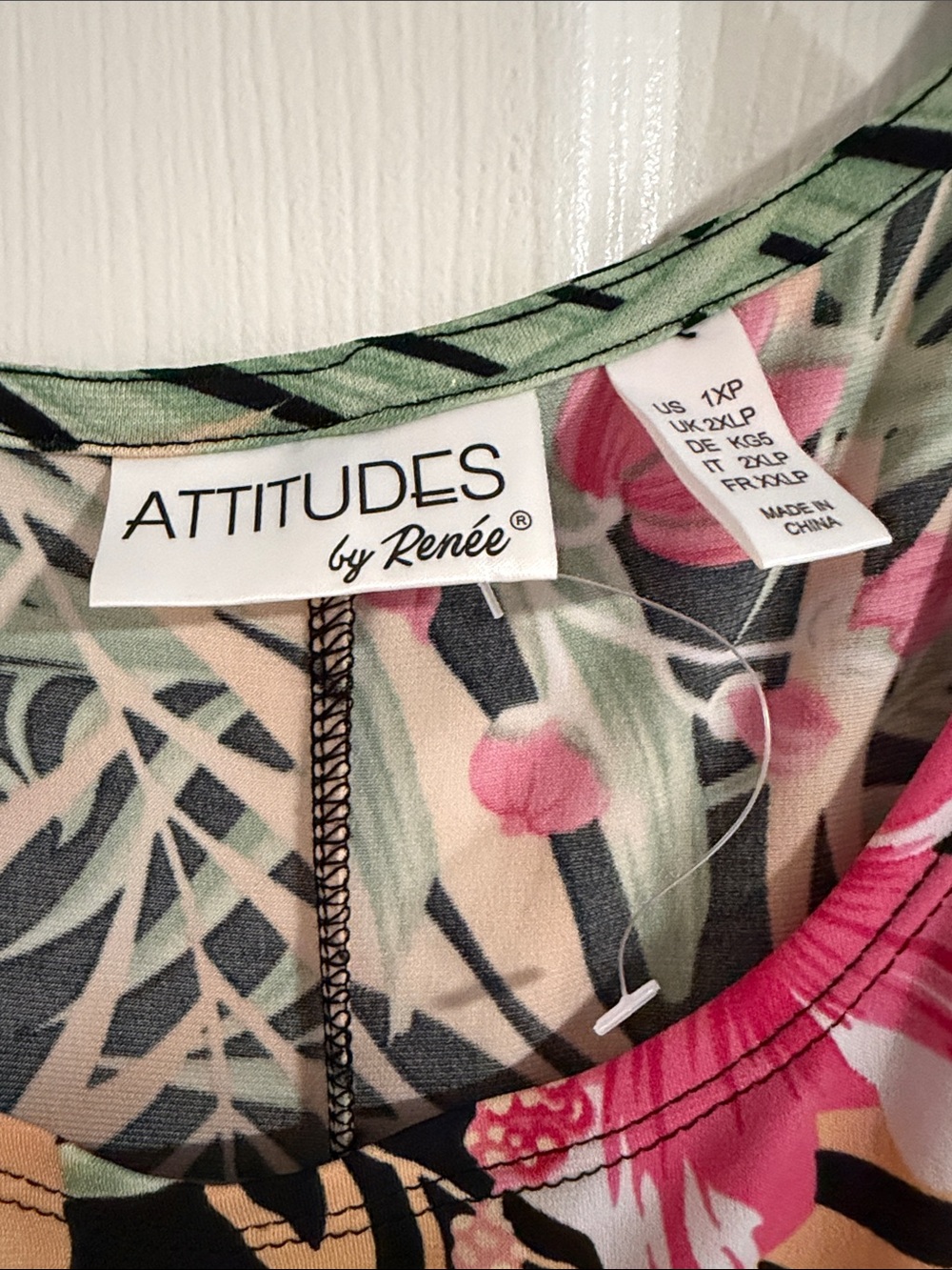 Attitudes by Renee Black Maxi Dress with Pink Floral and Green Leaf Print 1x - Picture 2 of 6